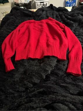 Cyrus Bright Red Cropped Scoop Neck Sweater